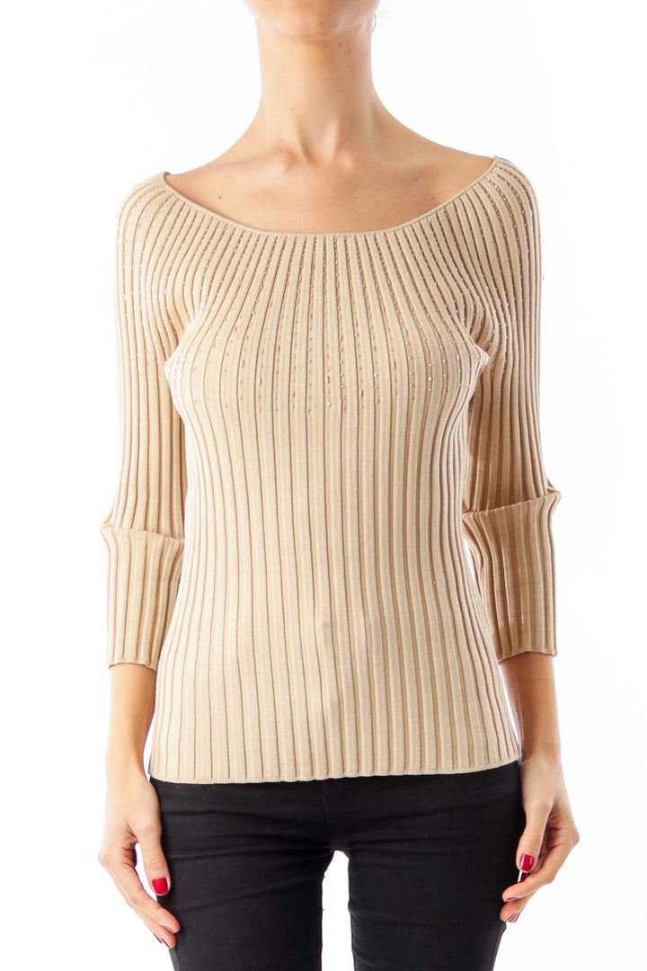 Beige Off-Shoulder Sweater