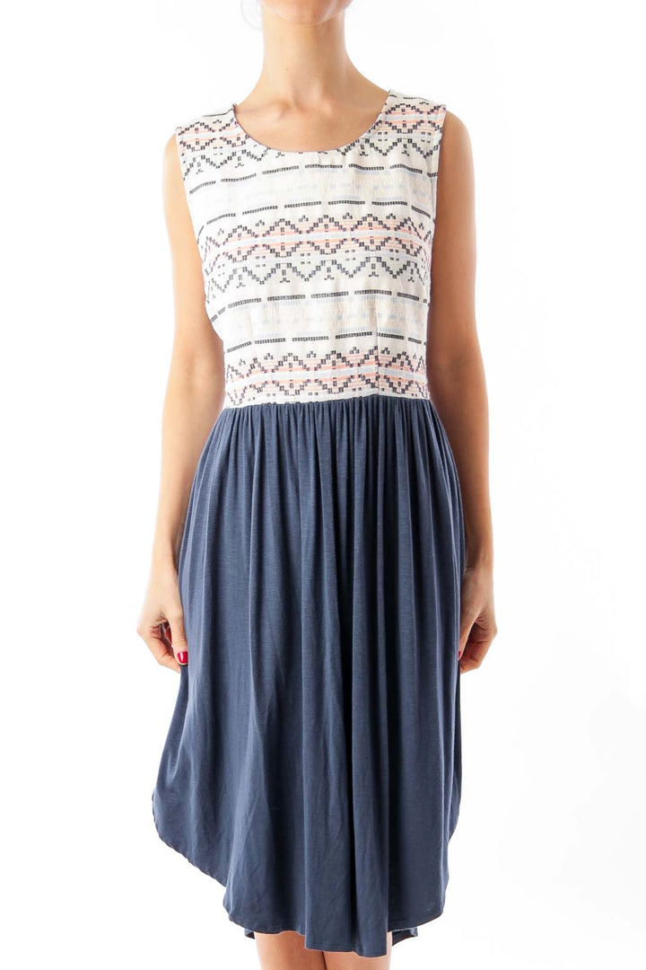 Navy & Beige Woven Detail Dress