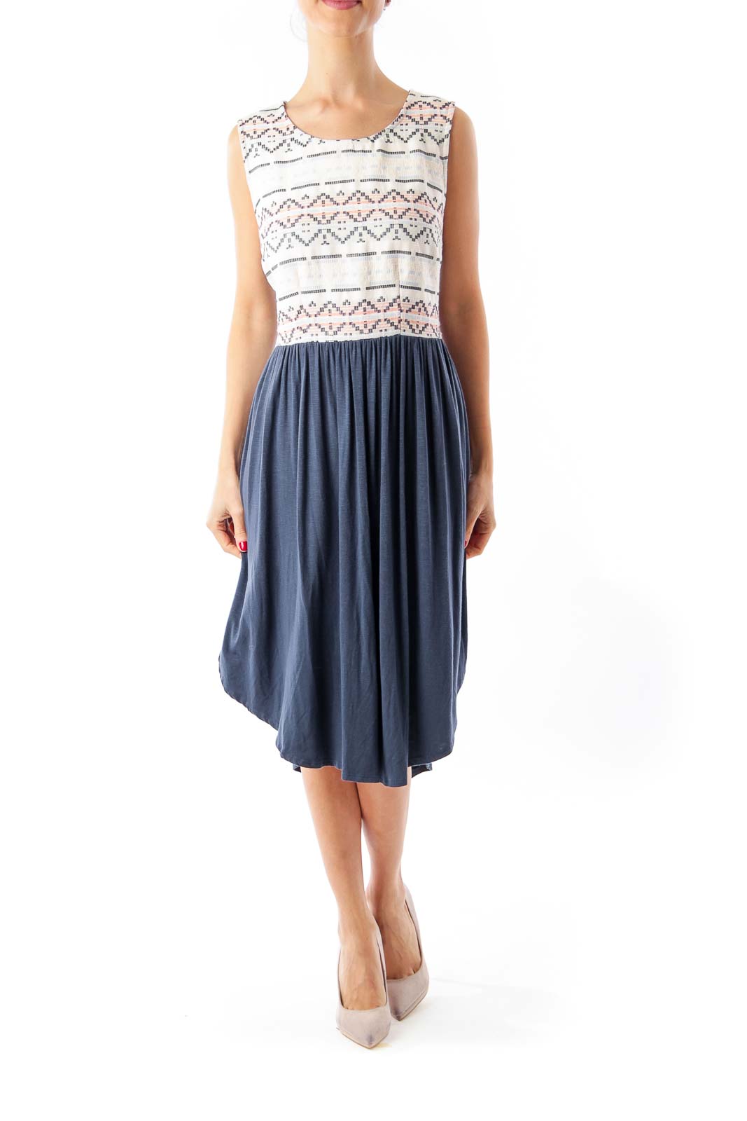 Navy & Beige Woven Detail Dress