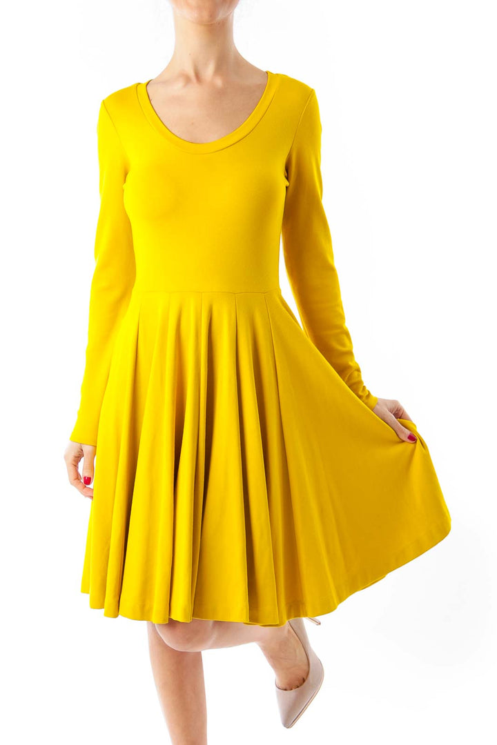 Mustard Yellow Flared Jersey Dress