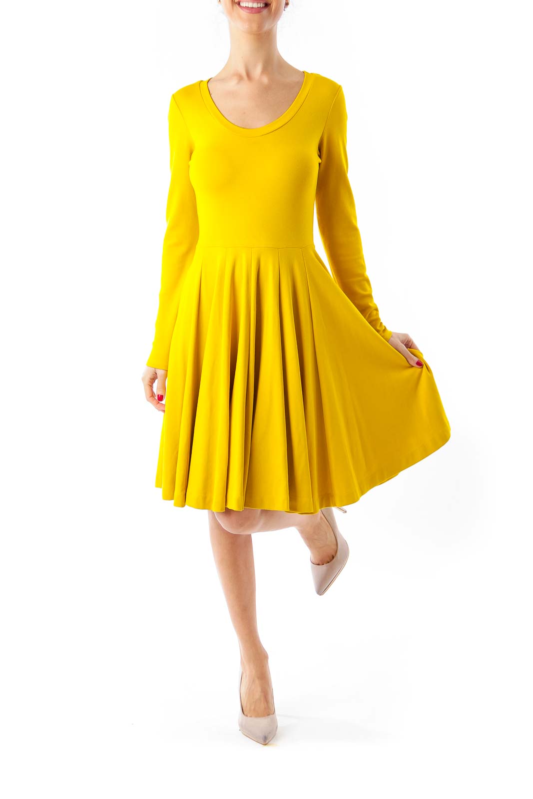 Mustard Yellow Flared Jersey Dress