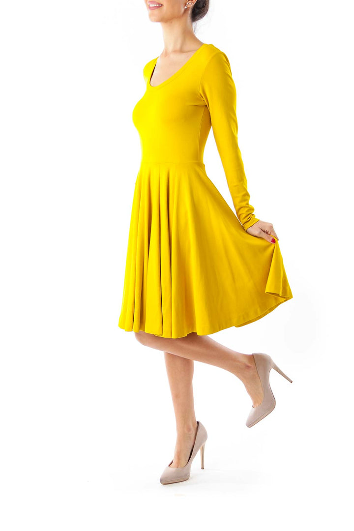 Mustard Yellow Flared Jersey Dress