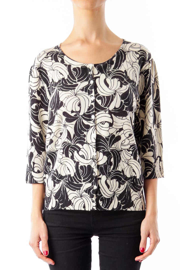 Black & White Flower Print Cropped Sweater