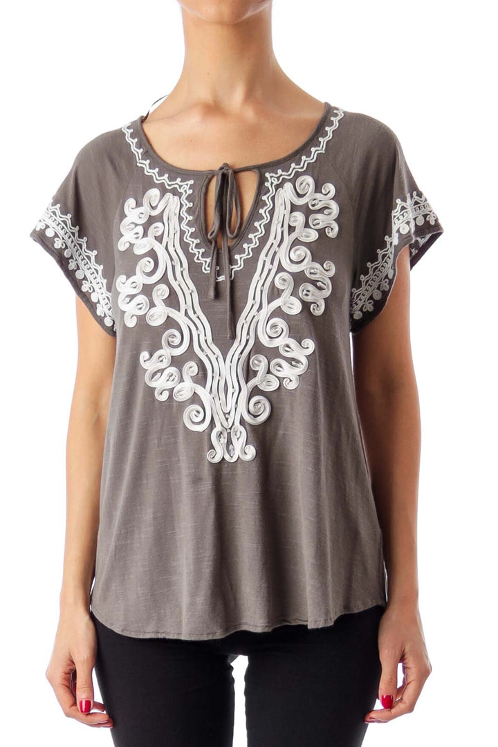 Gray Embroidered Top