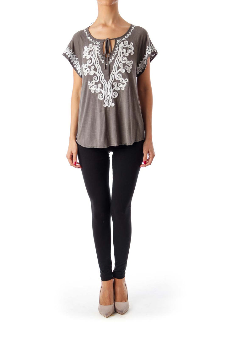 Gray Embroidered Top