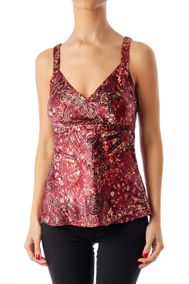 Burgundy Paisley Pattern Sleeveless Top