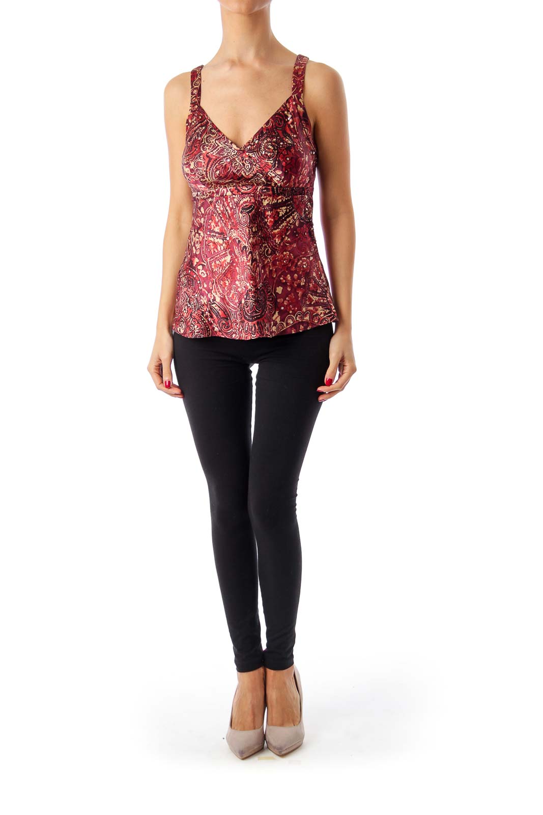 Burgundy Paisley Pattern Sleeveless Top