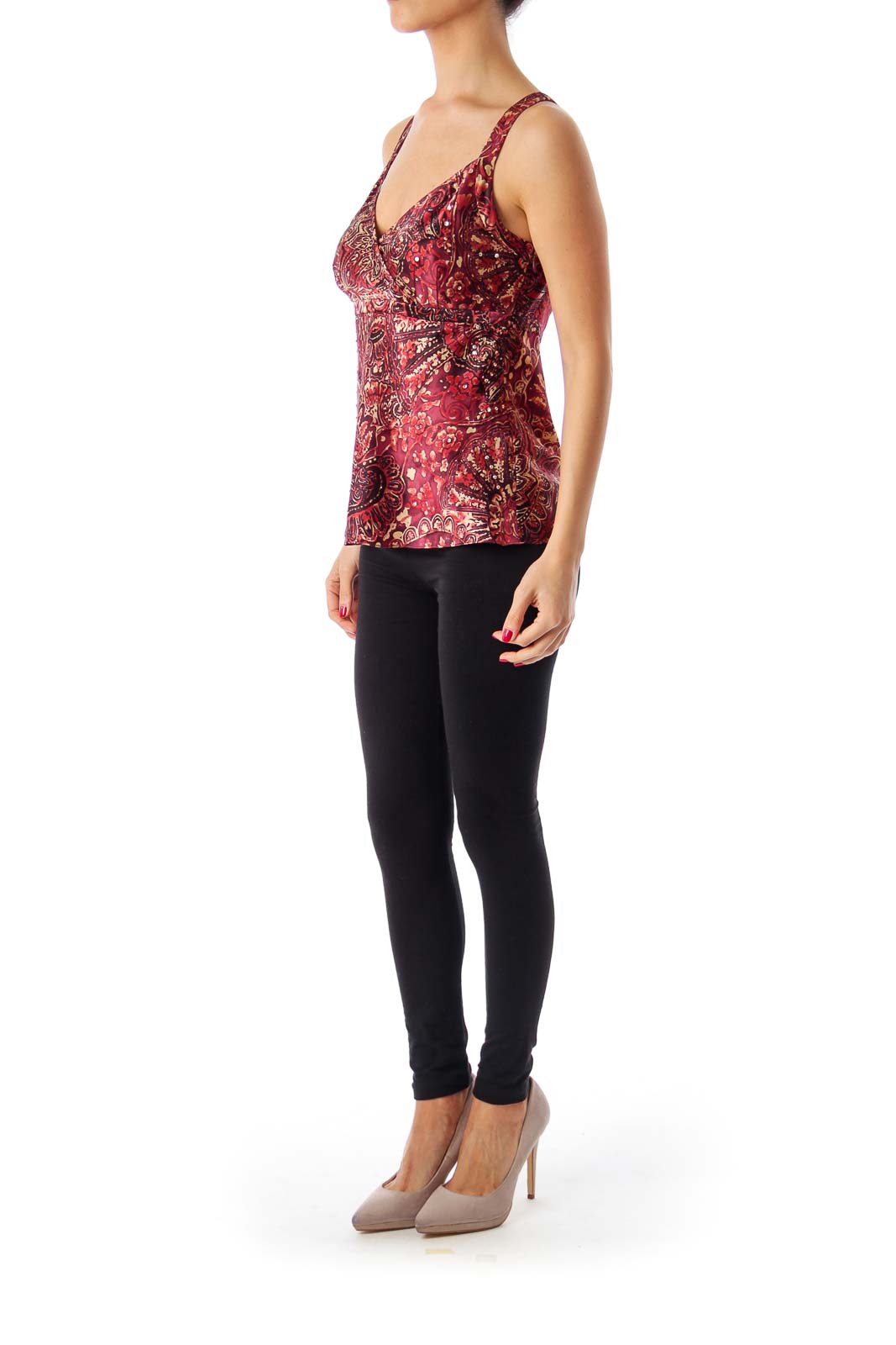 Burgundy Paisley Pattern Sleeveless Top