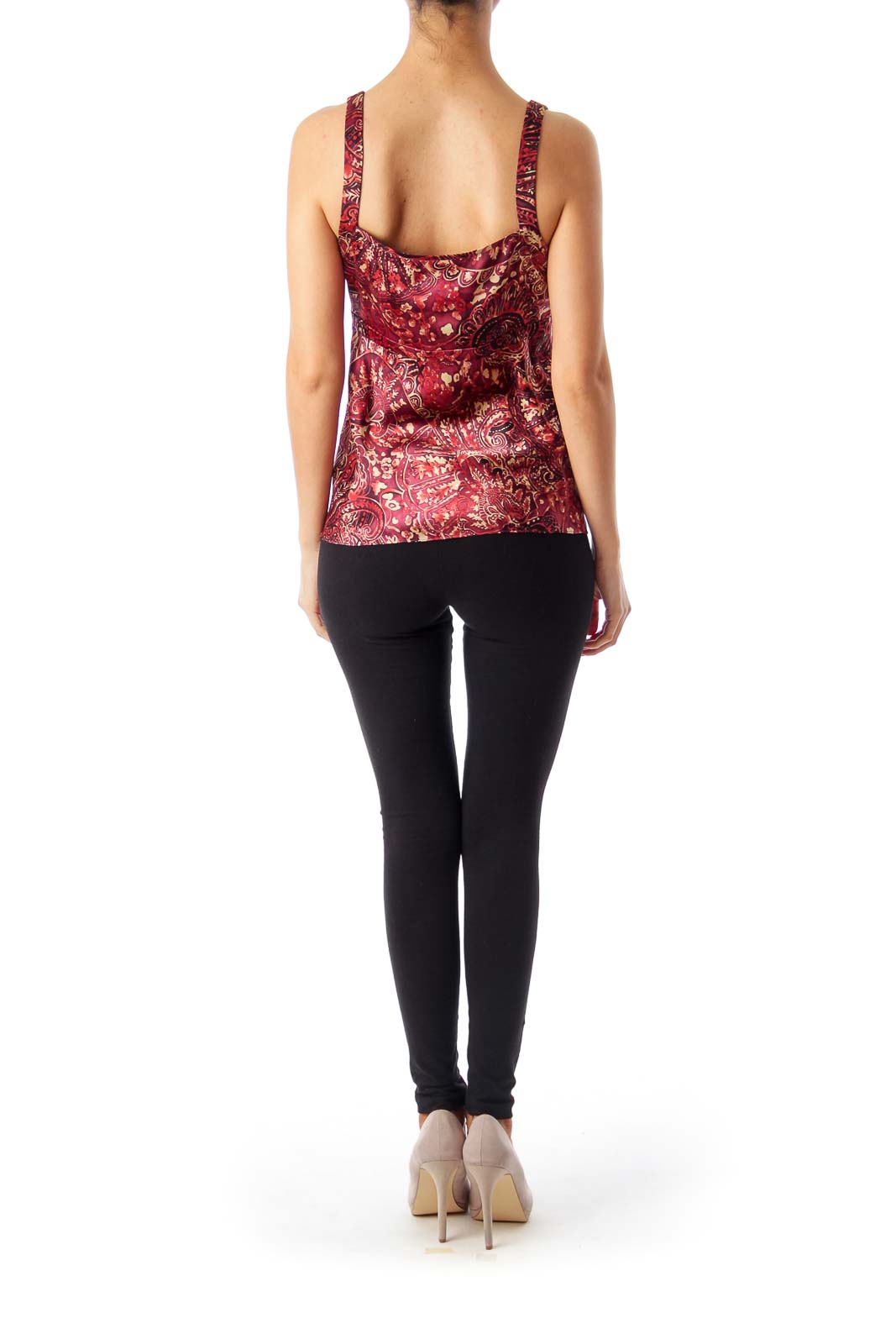 Burgundy Paisley Pattern Sleeveless Top