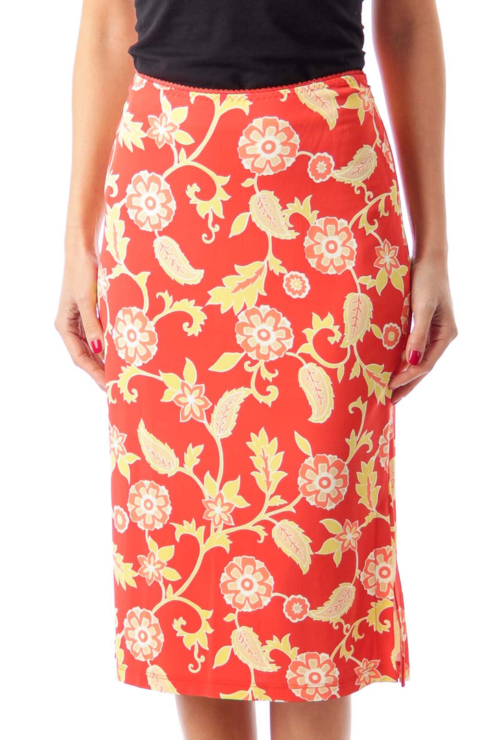 Orange Flower Pattern Pencil Skirt