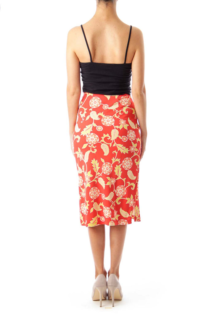 Orange Flower Pattern Pencil Skirt