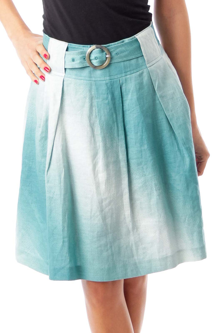 Turquoise & White Belted A-Line Skirt