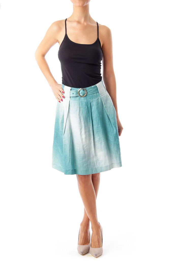 Turquoise & White Belted A-Line Skirt