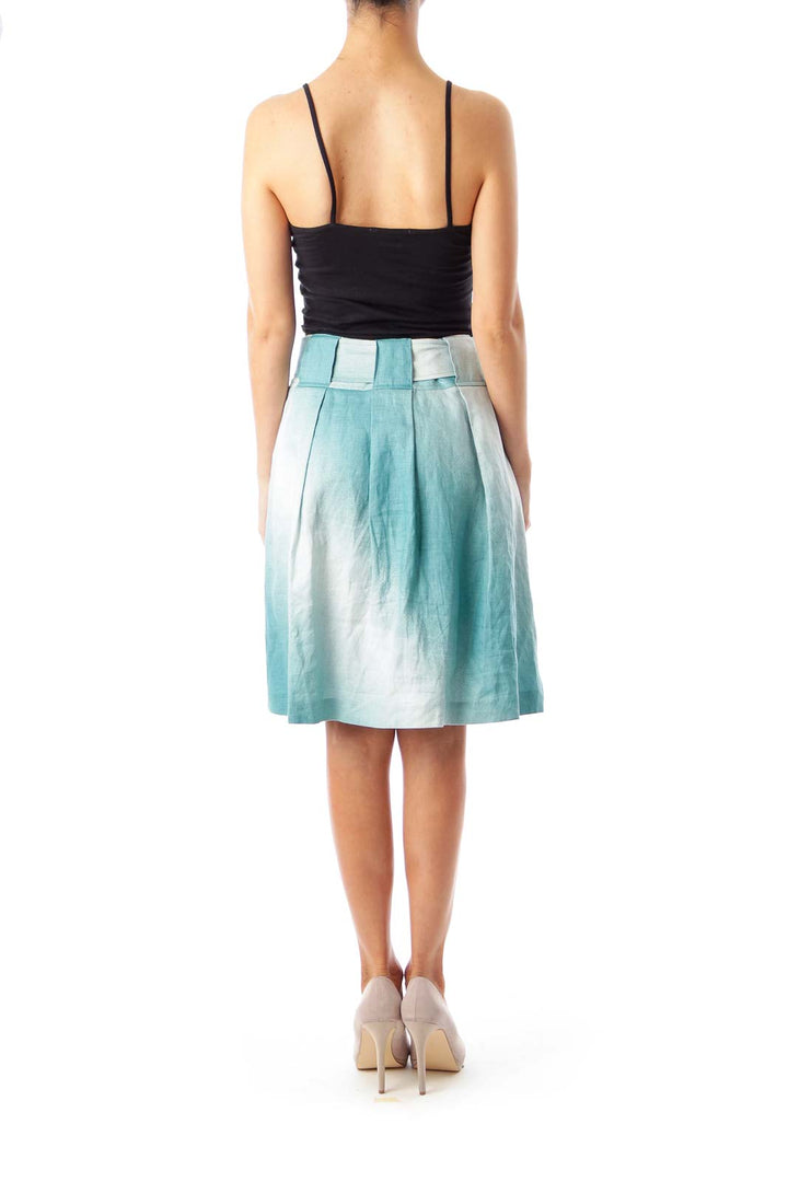 Turquoise & White Belted A-Line Skirt