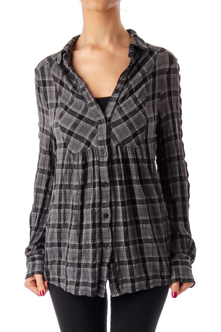 Black & Gray Check Pattern Button Down Shirt