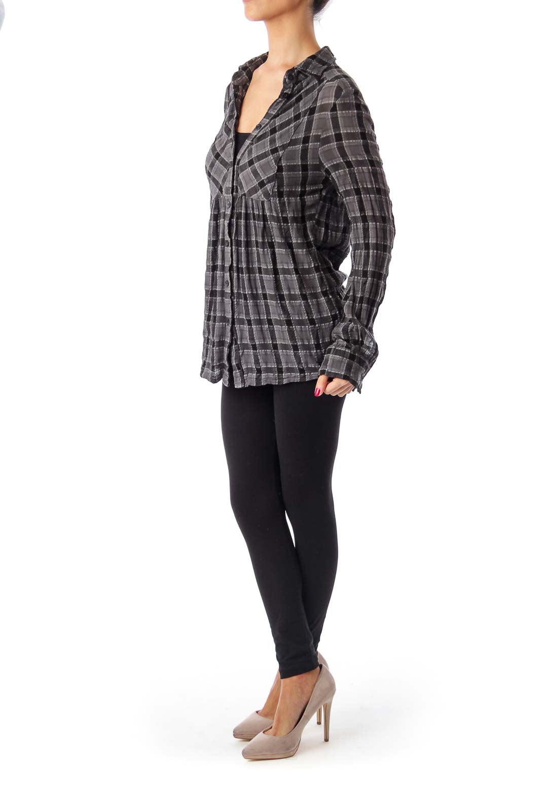 Black & Gray Check Pattern Button Down Shirt