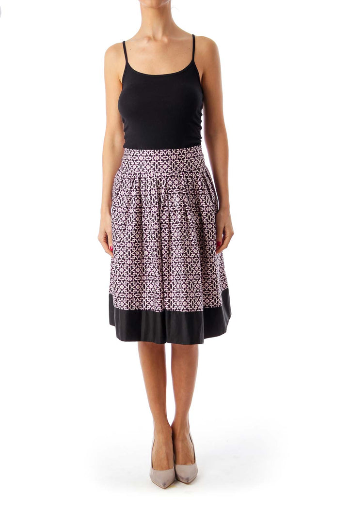 Black & Purple Pattern Printed Pleat Skirt