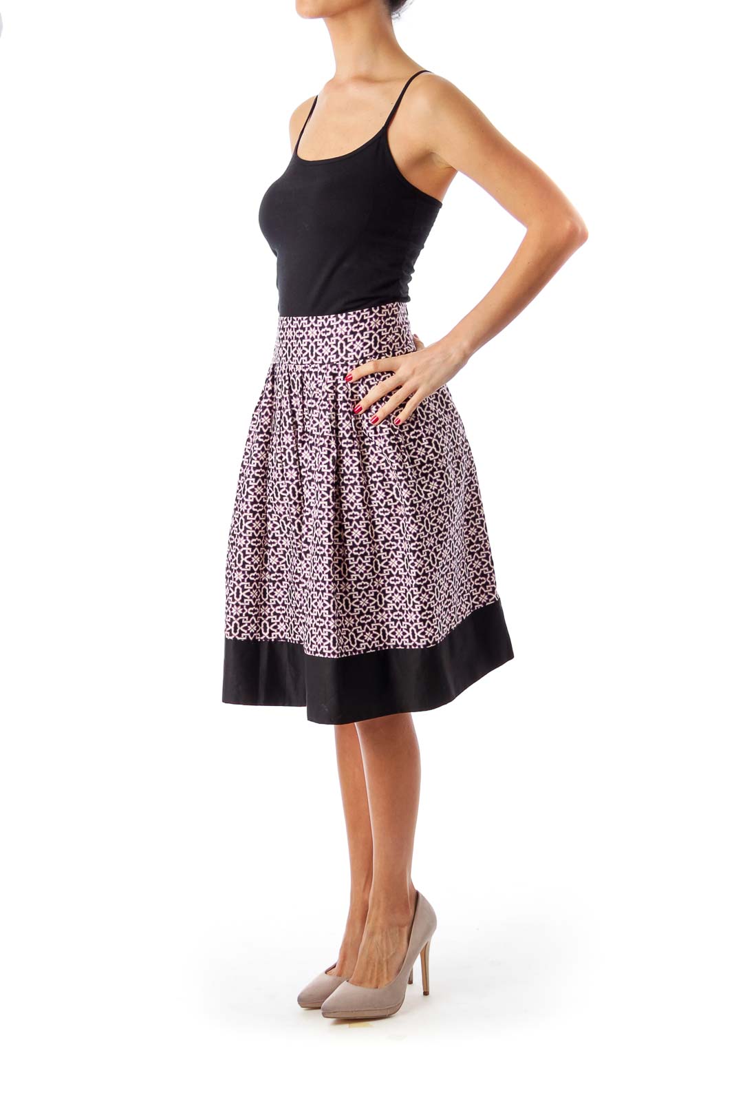 Black & Purple Pattern Printed Pleat Skirt