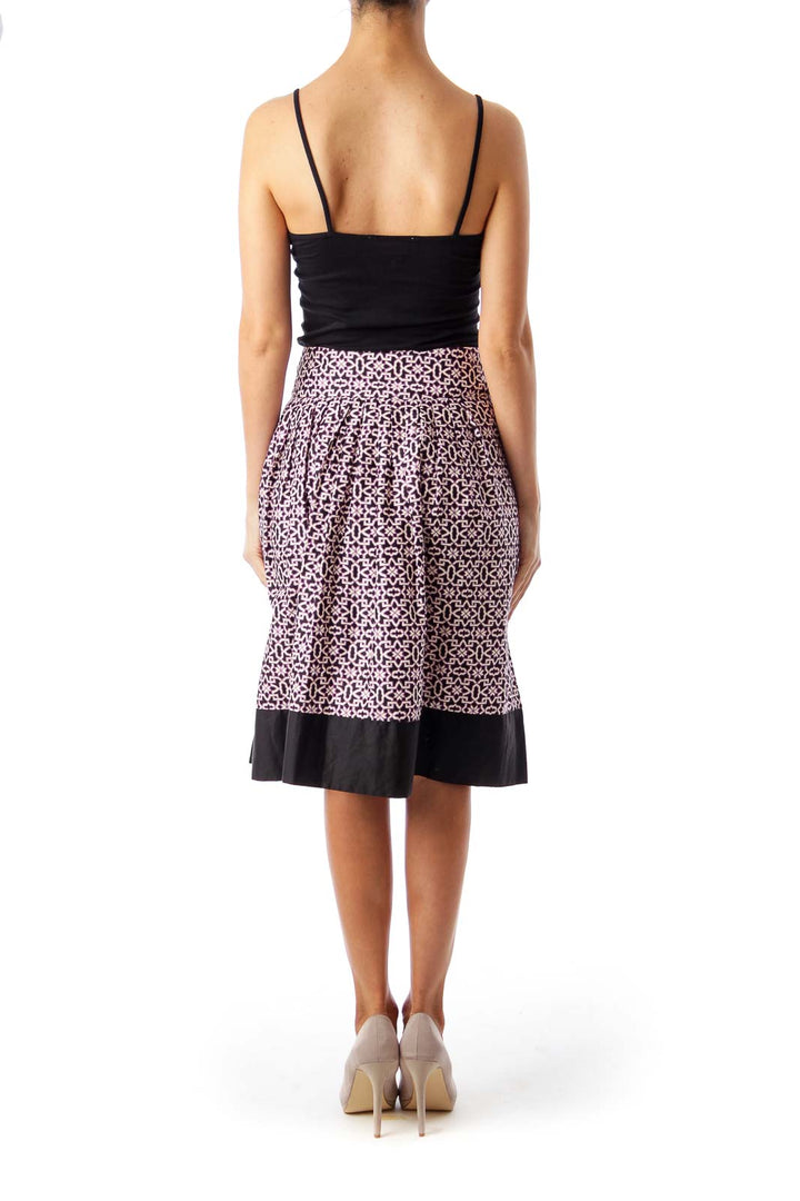 Black & Purple Pattern Printed Pleat Skirt