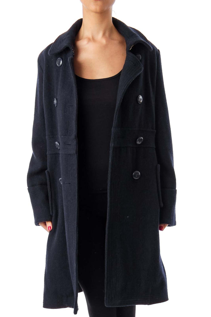 Navy Double Button Down Coat