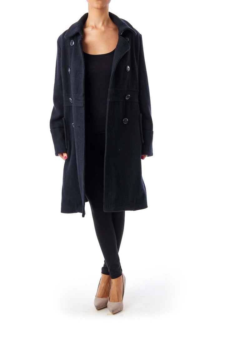 Navy Double Button Down Coat