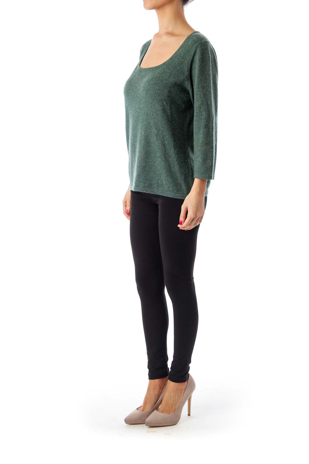 Green Cashmere Lound Neck Knit