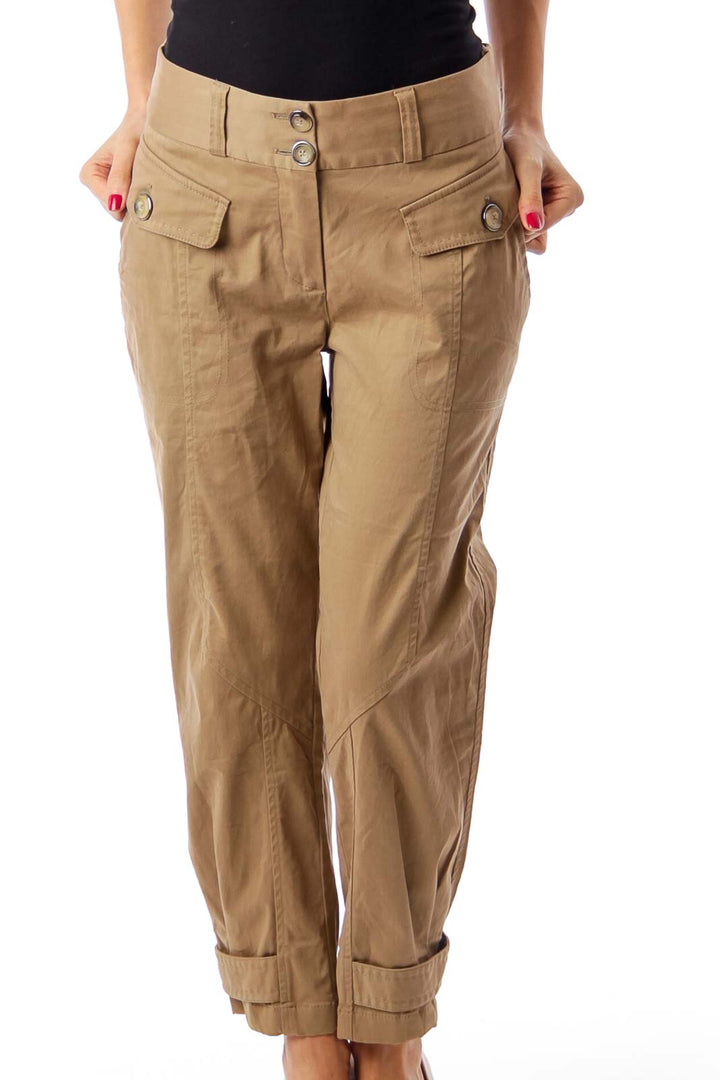 Brown Pocket Detail Cropped Pants