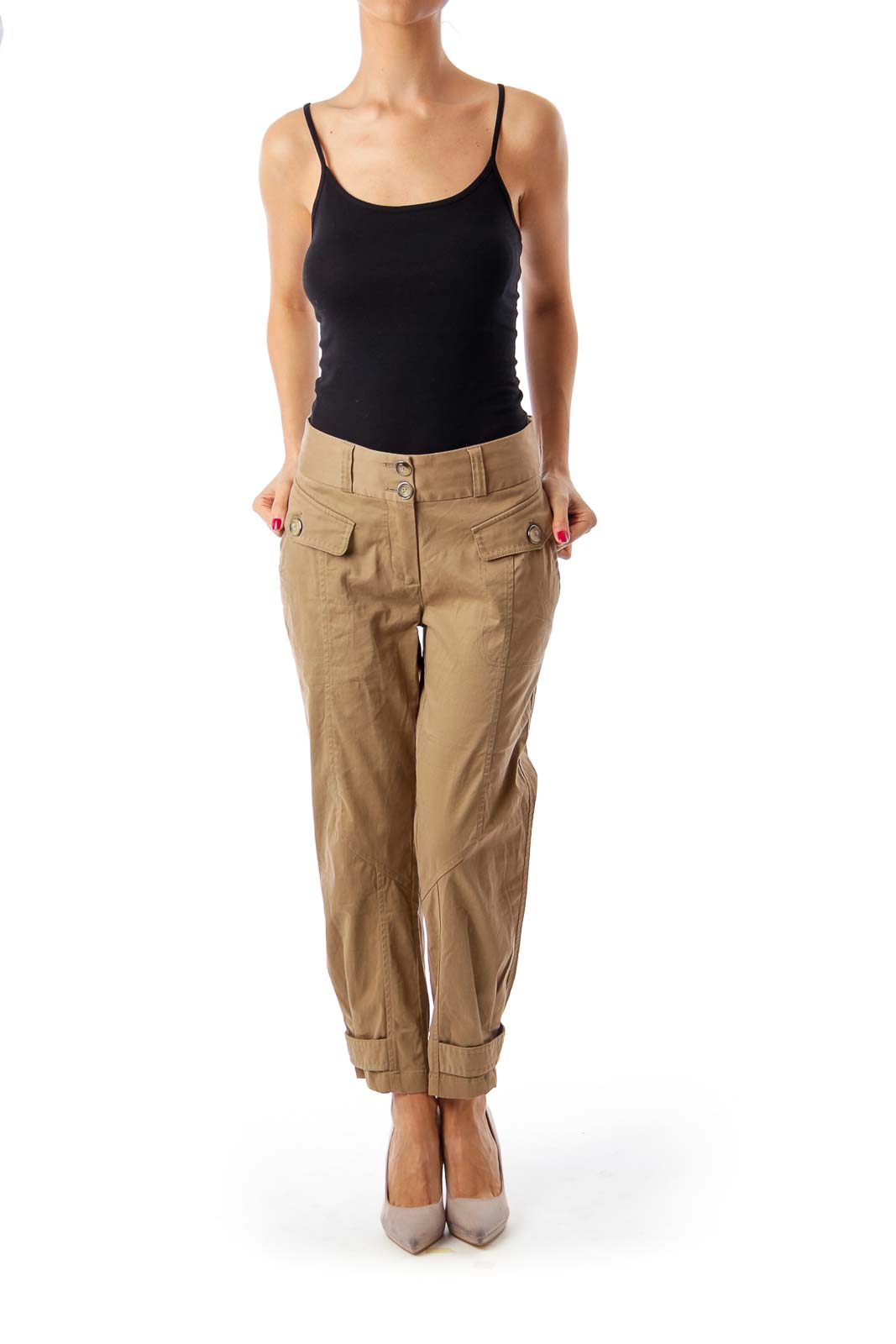 Brown Pocket Detail Cropped Pants