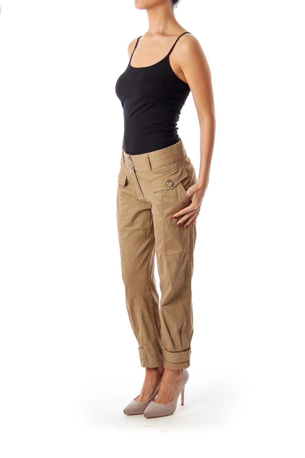 Brown Pocket Detail Cropped Pants