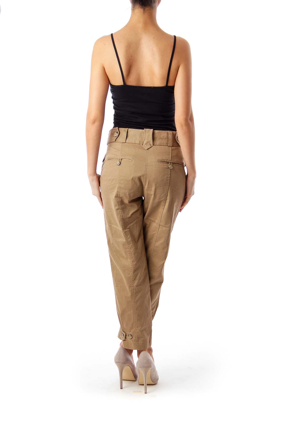 Brown Pocket Detail Cropped Pants