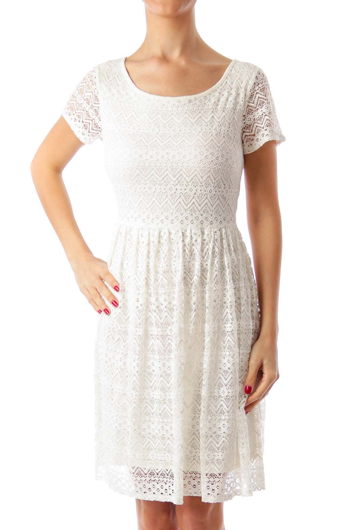 Cream Lace Detail A-Line Dress