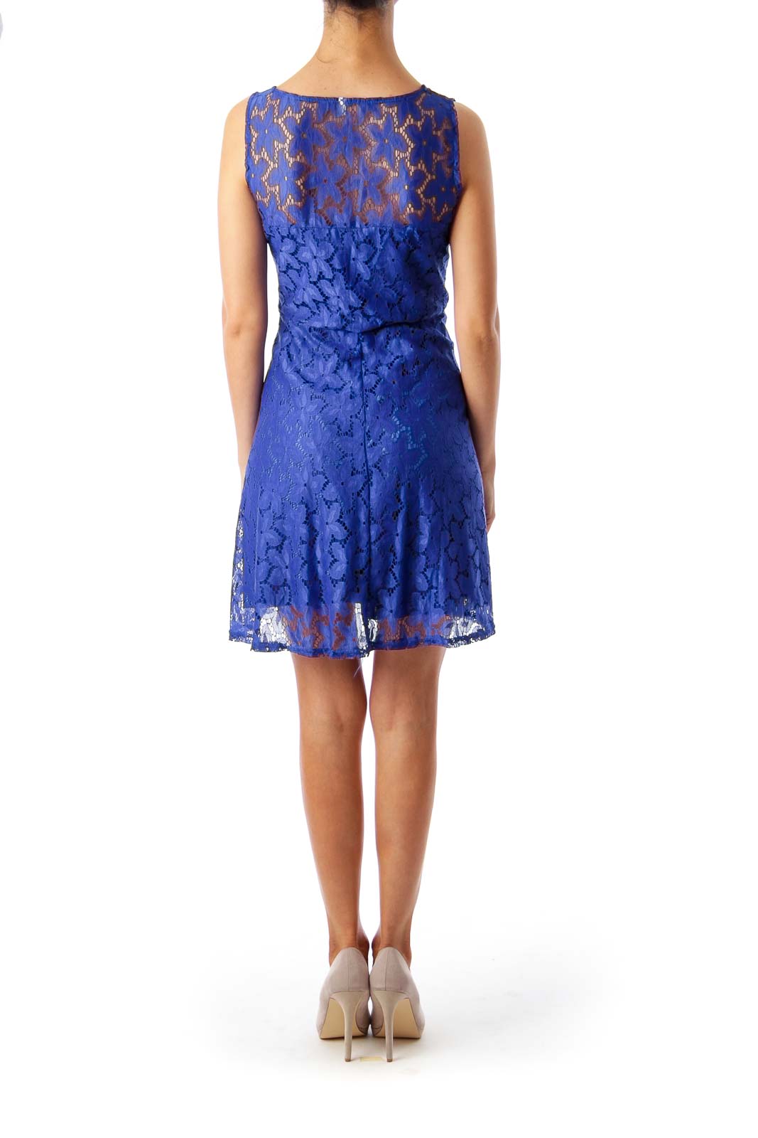 Blue Lace Detail A-Line Dress