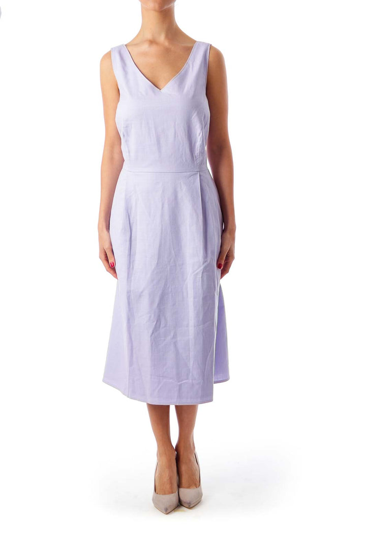 Purple V-Neck Sleeveless A-Line Dress