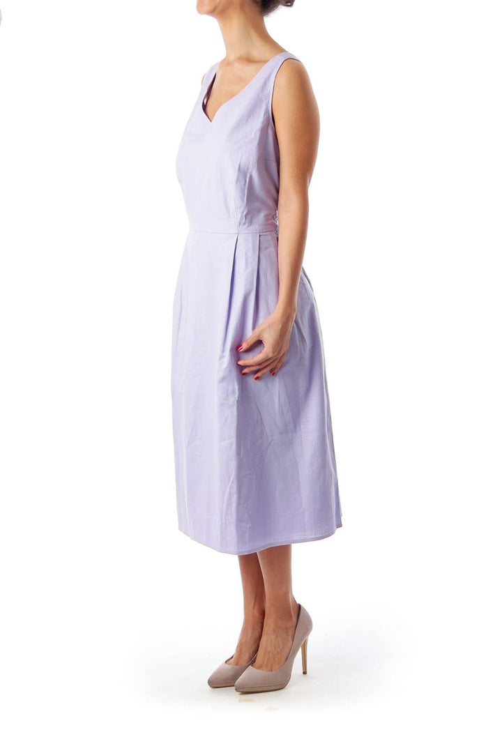 Purple V-Neck Sleeveless A-Line Dress