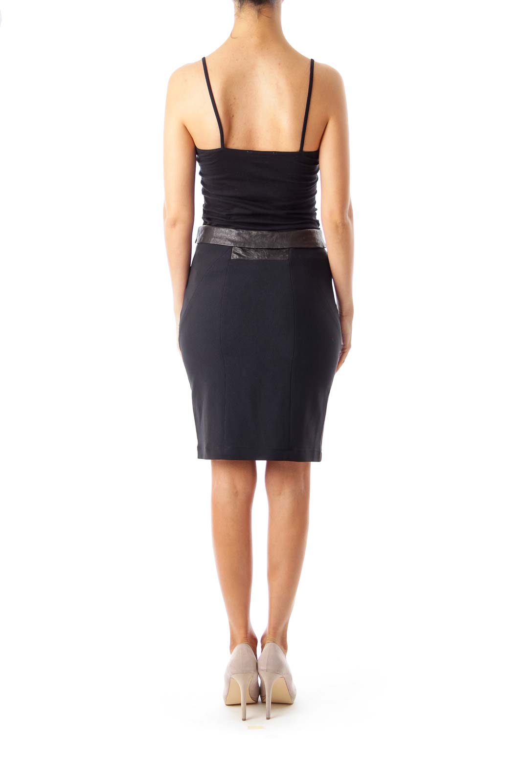 Black Leather Trim Pencil Skirt