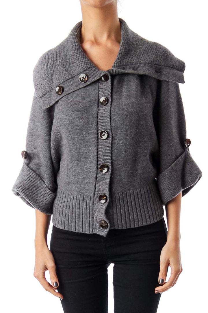 Gray Turtle Neck Cropped Cardigan