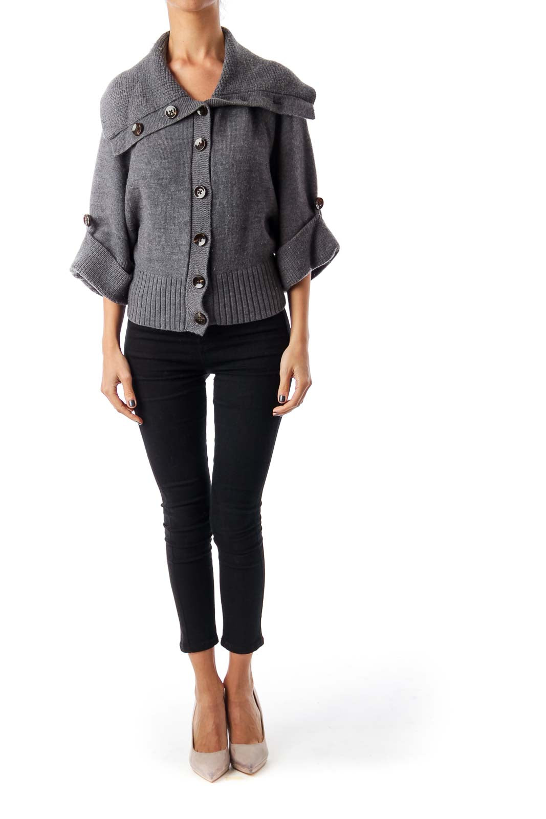 Gray Turtle Neck Cropped Cardigan