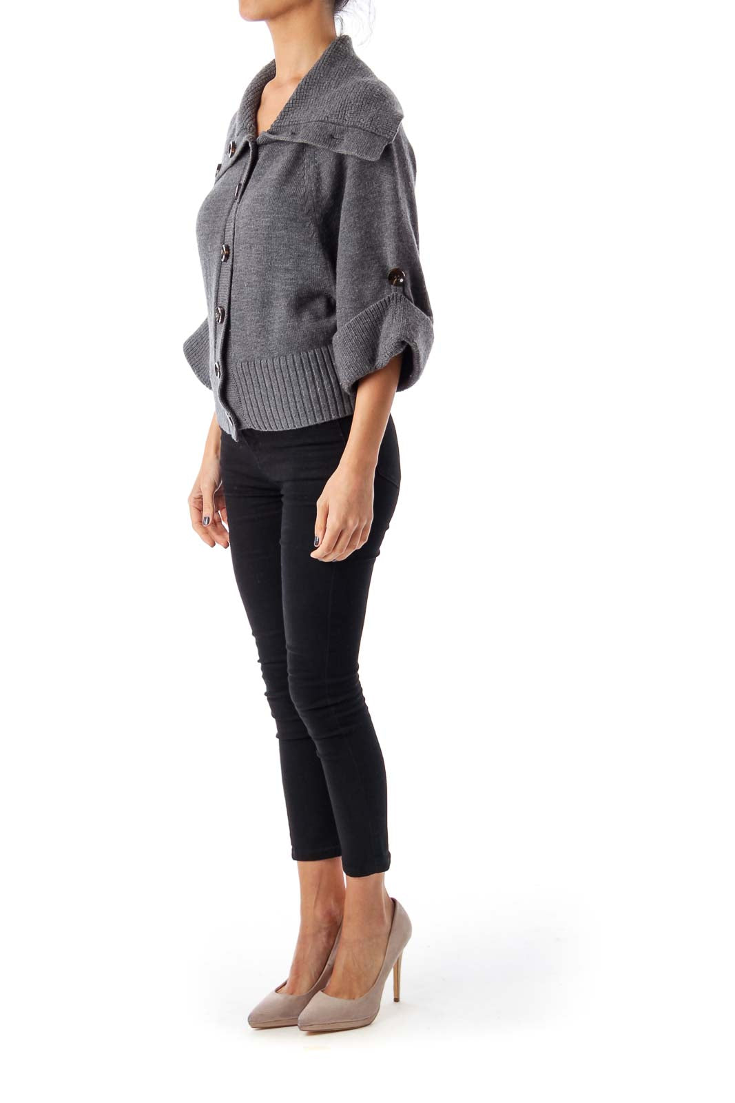 Gray Turtle Neck Cropped Cardigan