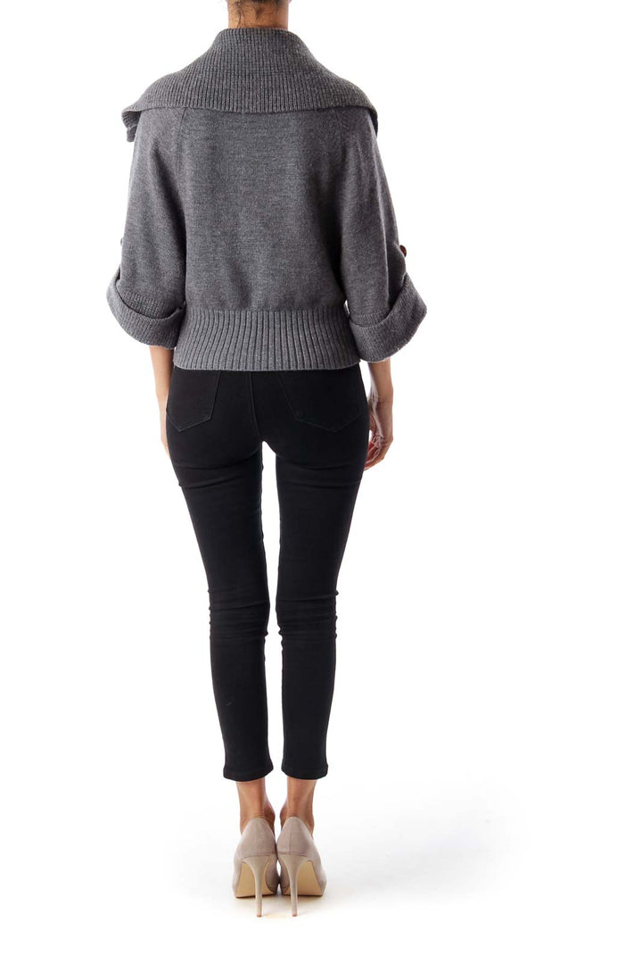 Gray Turtle Neck Cropped Cardigan