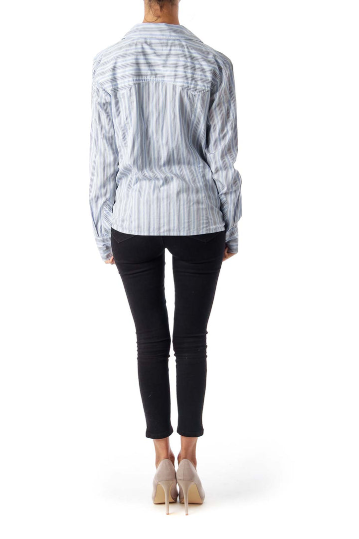 Blue Stripe Frilled Detail Shirt