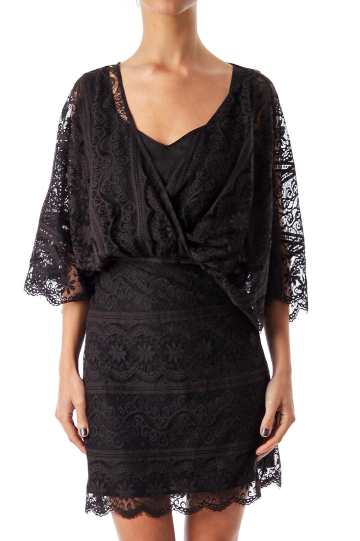 Black Laced Bell Sleeve Dress