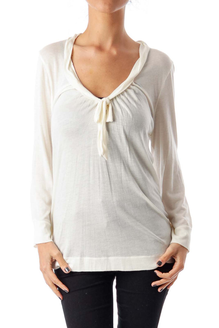 Cream Ribbon Round Neck Jersey Top