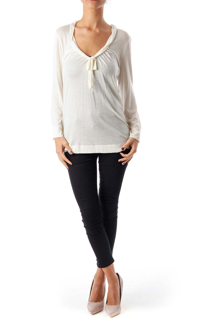 Cream Ribbon Round Neck Jersey Top