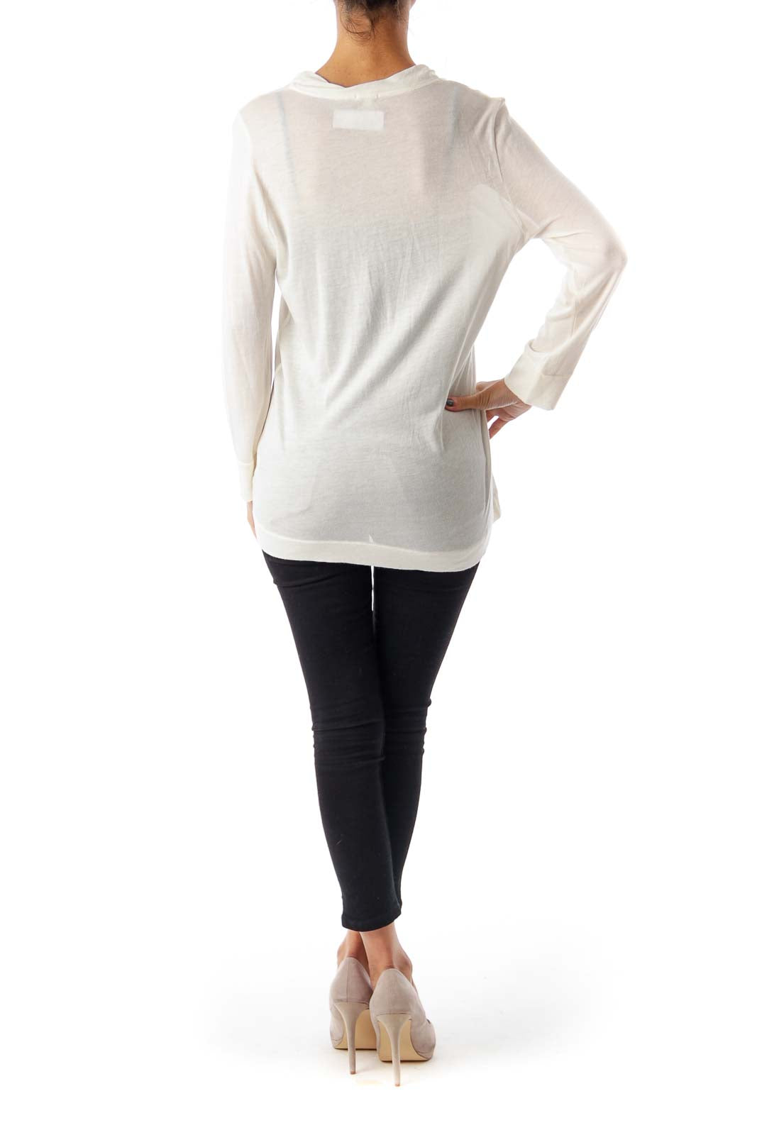 Cream Ribbon Round Neck Jersey Top