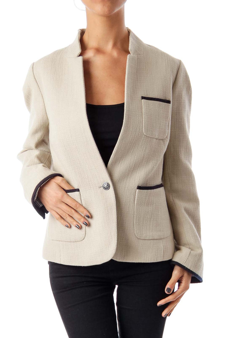 Beige Tweed Collarless Jacket