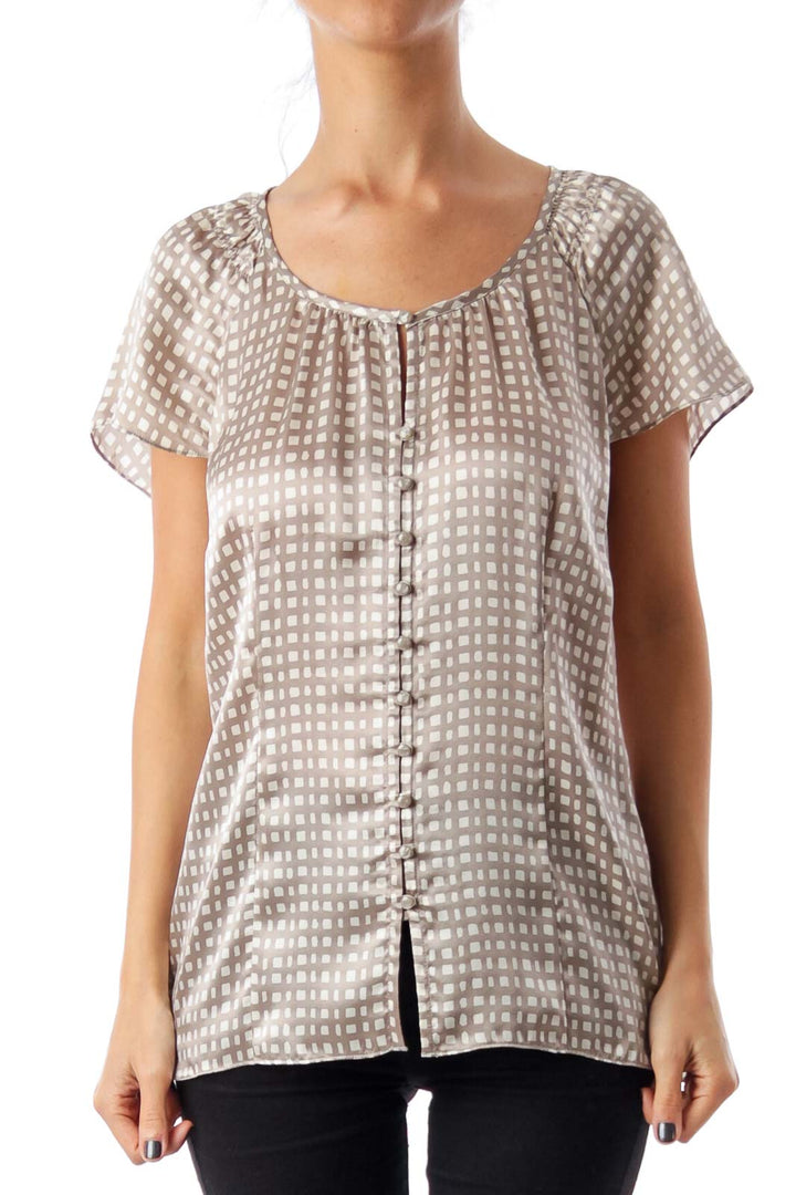 Gray & White Square Pattern Blouse