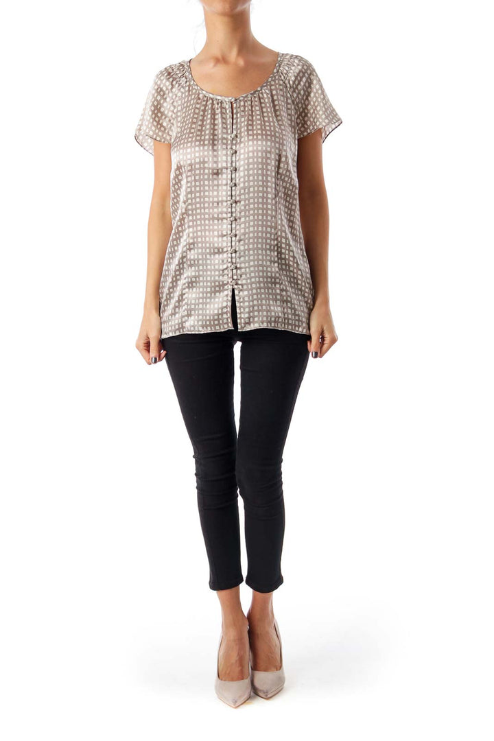 Gray & White Square Pattern Blouse