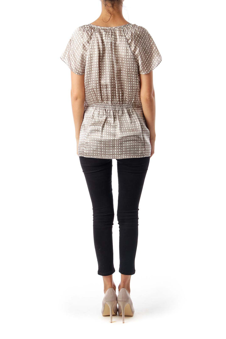 Gray & White Square Pattern Blouse