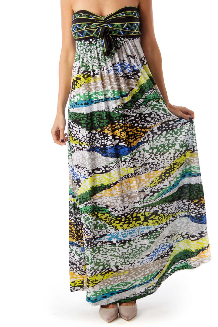 Multicolor Strapless Maxi Dress