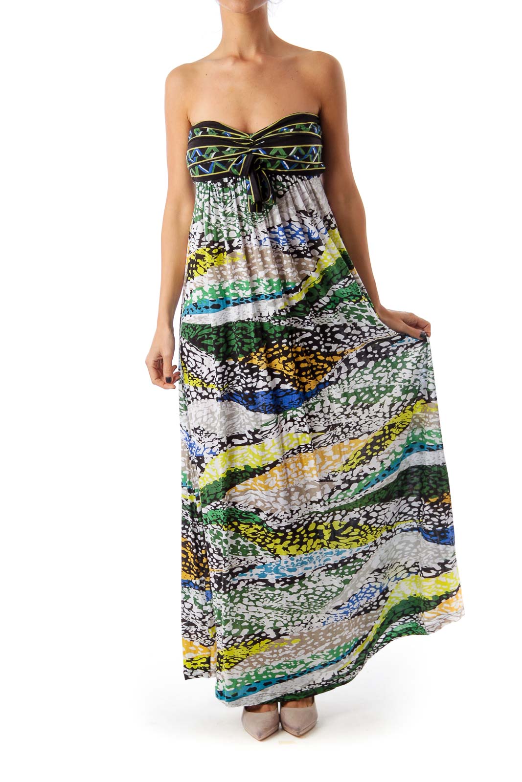 Multicolor Strapless Maxi Dress